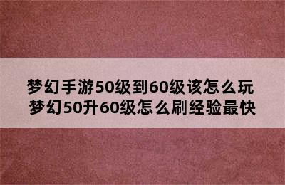 梦幻手游50级到60级该怎么玩 梦幻50升60级怎么刷经验最快